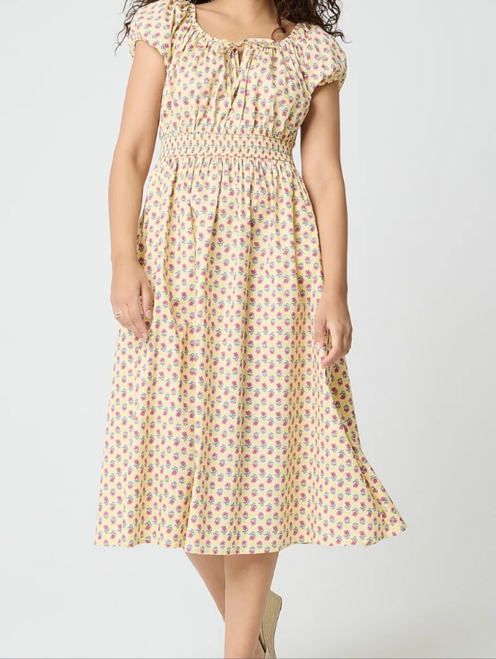 NWT J. Crew Factory Floral Yellow Smocked-Waist Midi Dress, XS